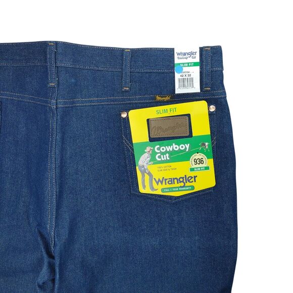 NWT Wrangler 936DEN Cowboy Cut Slim Fit Denim Jeans Men's 42x32 Fit Over Boots - Picture 5 of 10